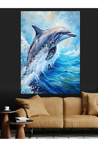 Tablomega Dolphin in Water Decorative Canvas - Mdf Wooden Painting