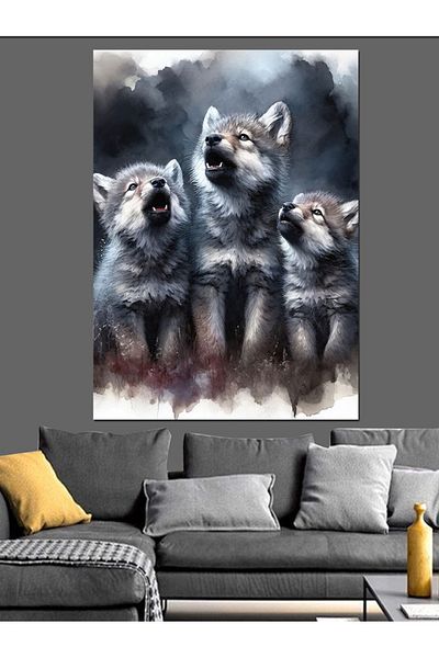 Tablomega Howling Wolves Decorative Canvas - Mdf Wooden Painting