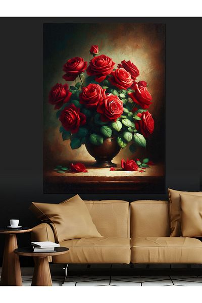 Tablomega Red Roses Bouquet Decorative Canvas - Mdf Wooden Painting