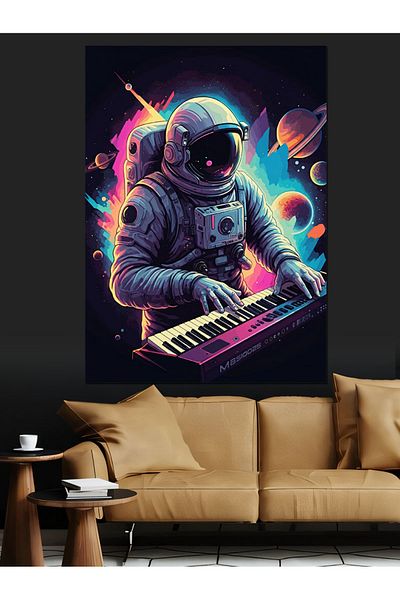 Tablomega Pianist Astronaut Decorative Canvas - Mdf Wooden Painting
