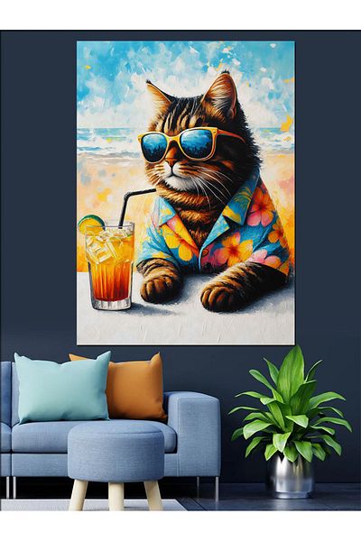 Tablomega Cat with Sunglasses Decorative Canvas - Mdf Wooden Painting