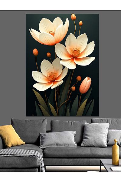 Tablomega White Flower Bouquet Decorative Canvas - Mdf Wooden Painting
