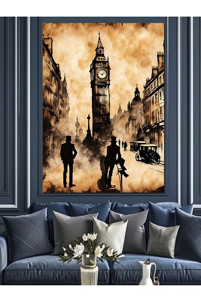 Tablomega Big Ben Street Decorative Canvas - Mdf Wooden Painting