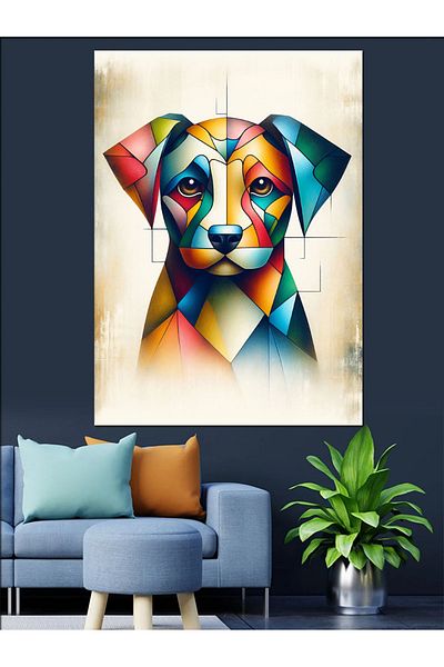 Tablomega Colorful Dog Decorative Canvas - Mdf Wooden Painting