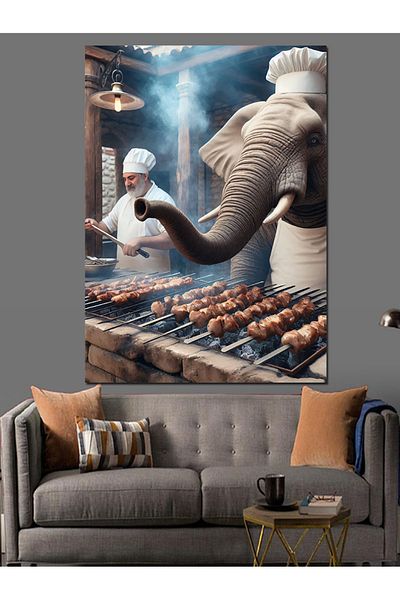 Tablomega Elephant Barbecue Master Decorative Canvas - Mdf Wooden Painting