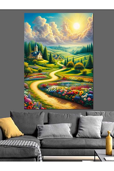 Tablomega Green Path Decorative Canvas - Mdf Wooden Table