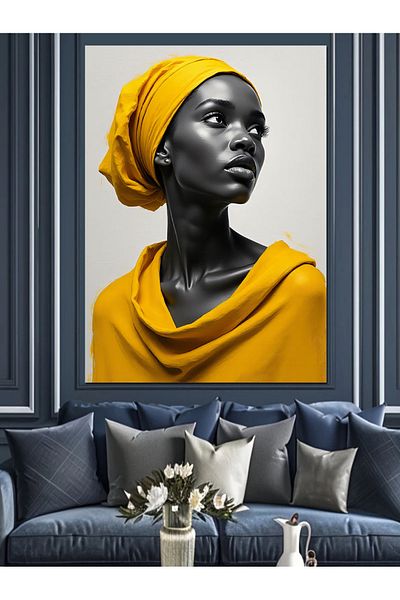 Tablomega Woman with Yellow Head Scarf Decorative Canvas - Mdf Wooden Painting