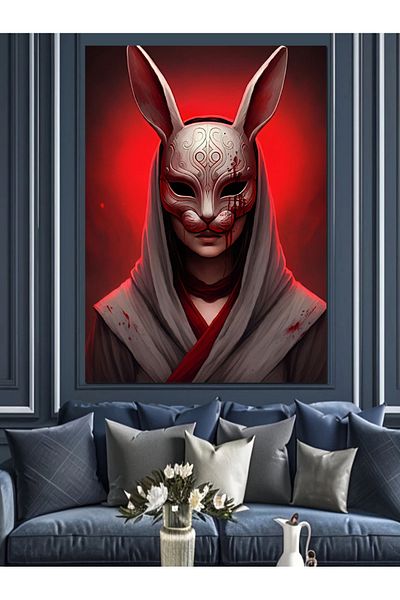 Tablomega Woman with Rabbit Mask Decorative Canvas - Mdf Wooden Painting