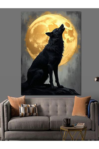Tablomega Wolf in Moonlight Decorative Canvas - Mdf Wooden Painting