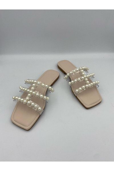 Ömer Ediz Shoes Perpa Pearl Detailed Transparent Banded Women's Slippers – Summer Flat Sandals