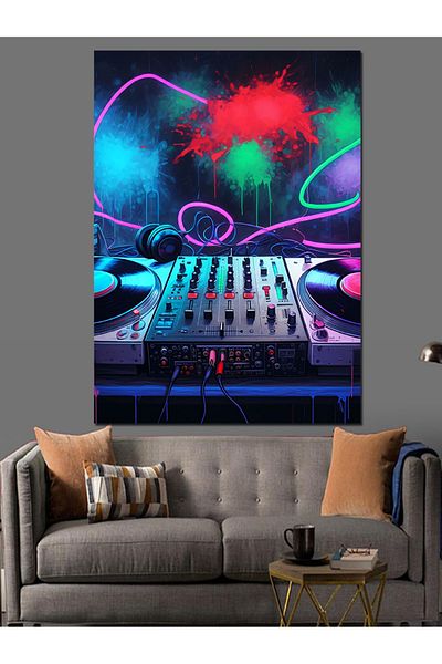 Tablomega Neon Dj Set Decorative Canvas - Mdf Wooden Table