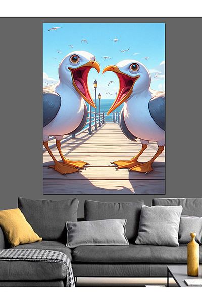 Tablomega Loveable Seagulls Decorative Canvas - Mdf Wooden Painting