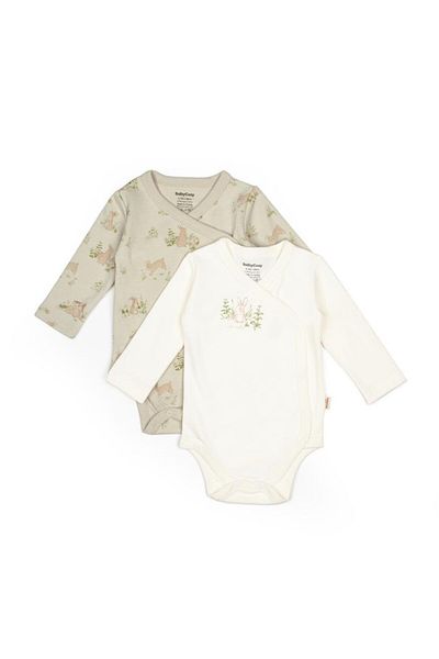Magu Unisex Baby Body Set - 2Piece Ecru & Green Rabbit Patterned Long Sleeve