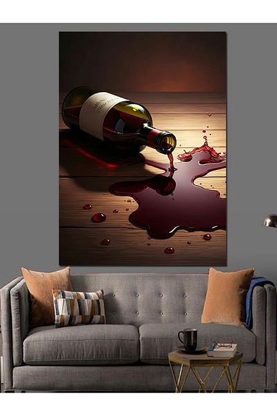 Tablomega Spilled Wine Decorative Canvas - Mdf Wooden Table