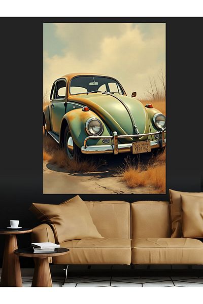 Tablomega Old Model Vosvos Decorative Canvas - Mdf Wooden Painting