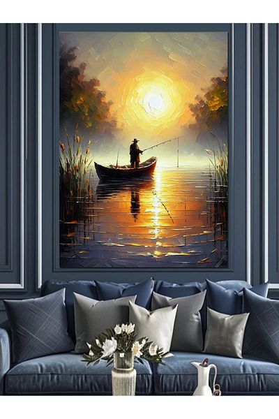 Tablomega Fisherman on Sunset Decorative Canvas - Mdf Wooden Painting