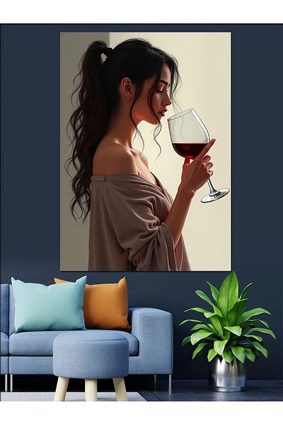 Tablomega Woman Holding a Goblet Decorative Canvas - Mdf Wooden Painting