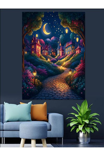 Tablomega Fairytale Town Decorative Canvas - Mdf Wooden Table