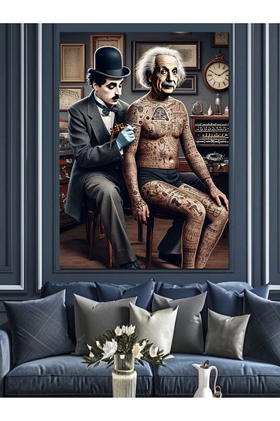 Tablomega Διακοσμητικός καμβάς Chaplin And Einstein - Ξύλινος πίνακας MDF