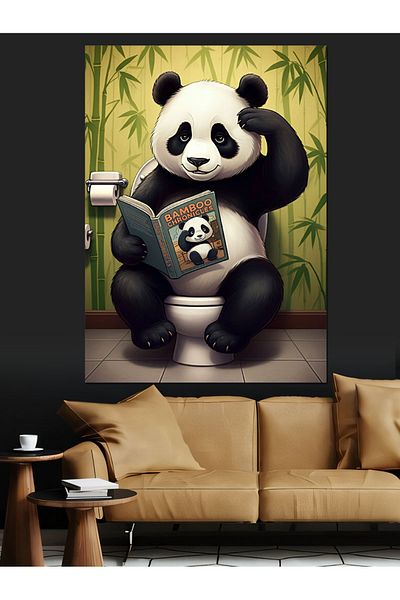 Tablomega Panda gânditoare șezând pe toaletă Pânză decorativă - MDF Lemn