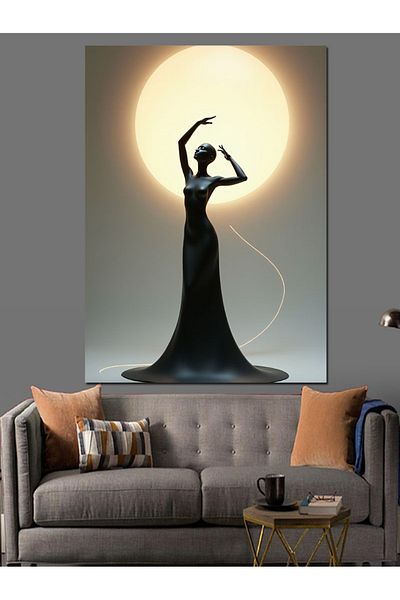Tablomega Moon and Woman Silhouette Decorative Canvas - Mdf Wooden Painting