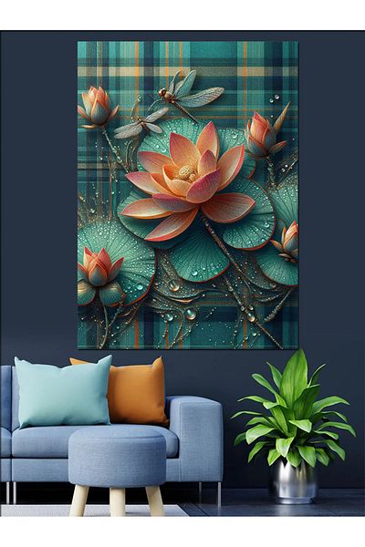 Tablomega Water Lily Flower Decorative Canvas - Mdf Wooden Table