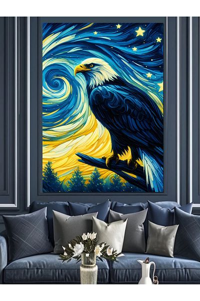 Tablomega Starry Night Eagle Decorative Canvas - Mdf Wooden Painting