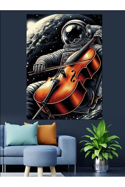 Tablomega Cello in Space Decorative Canvas - Mdf Wooden Painting