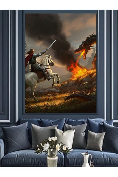 Tablomega Pânză decorativă Dragon Warrior - Lemn MDF