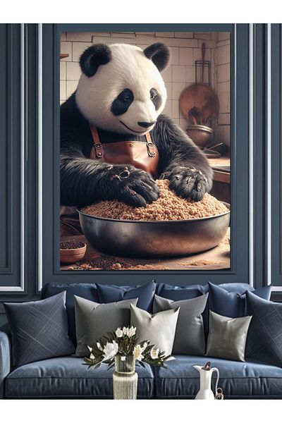 Tablomega Panda and Bulgur Decorative Canvas - Mdf Wooden Painting