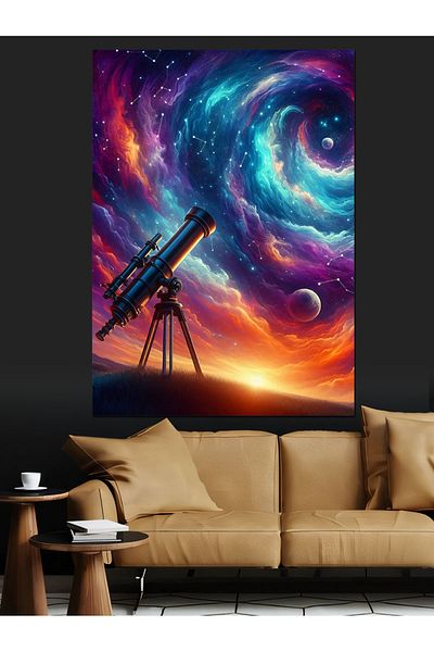 Tablomega Pânză Decorativă Galaxy și Telescop - Lemn MDF