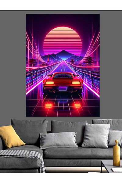 Tablomega Neon Car Racing Decorative Canvas - Mdf Wooden Painting