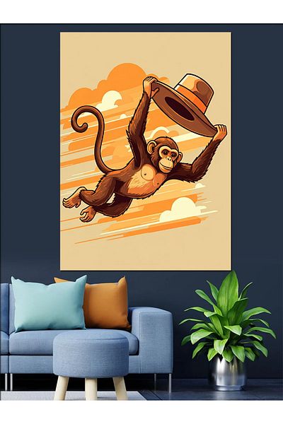 Tablomega Monkey on a Swing Decorative Canvas - Mdf Wooden Painting