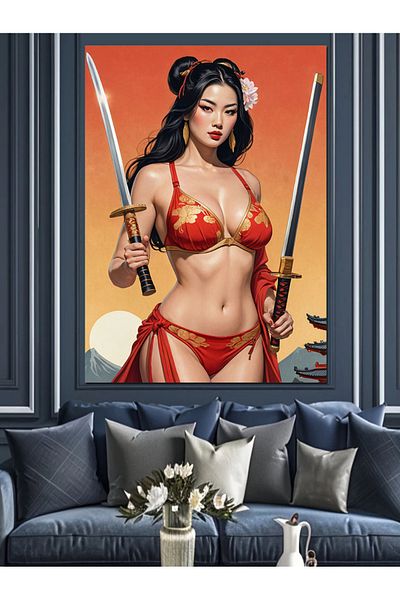 Tablomega Samurai Woman Decorative Canvas - Mdf Wooden Painting