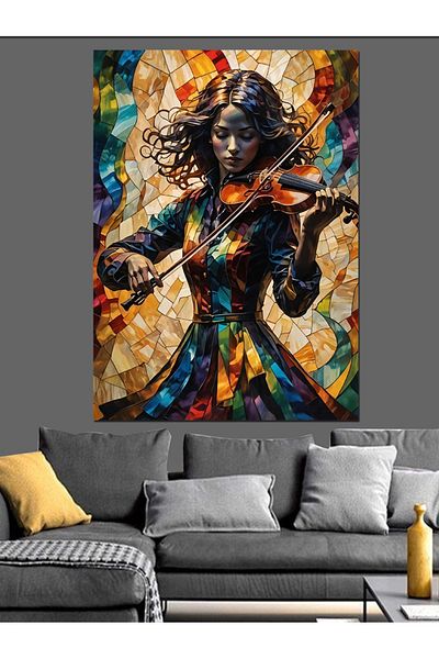 Tablomega Woman Playing the Violin Decorative Canvas - Mdf Wooden Painting