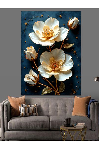 Tablomega Golden Flower Bunch Decorative Canvas - Mdf Wooden Painting