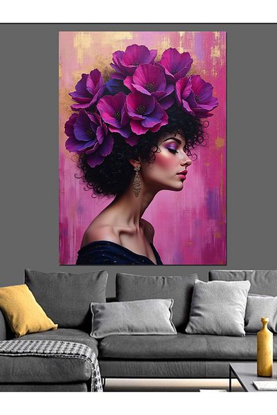 Tablomega Pânză decorativă pentru femei cu coroană de flori - Lemn MDF