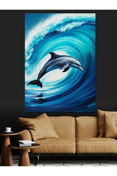 Tablomega Dolphin on Waves Decorative Canvas - Mdf Wooden Painting