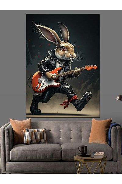 Tablomega Rabbit Playing Guitar Decorative Canvas - Mdf Wooden Painting