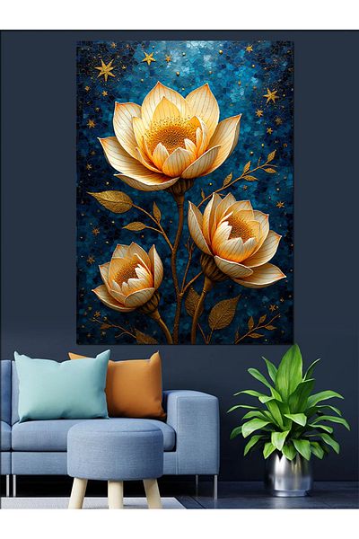 Tablomega Golden Flower Bouquet Decorative Canvas - Mdf Wooden Painting