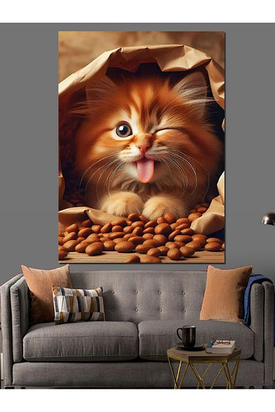 Tablomega Cat in a Cardboard Box Decorative Canvas - Mdf Wooden Painting