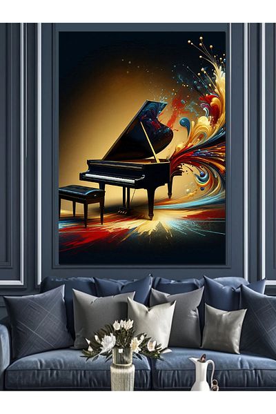 Tablomega Flaming Piano Decorative Canvas - Mdf Wooden Table