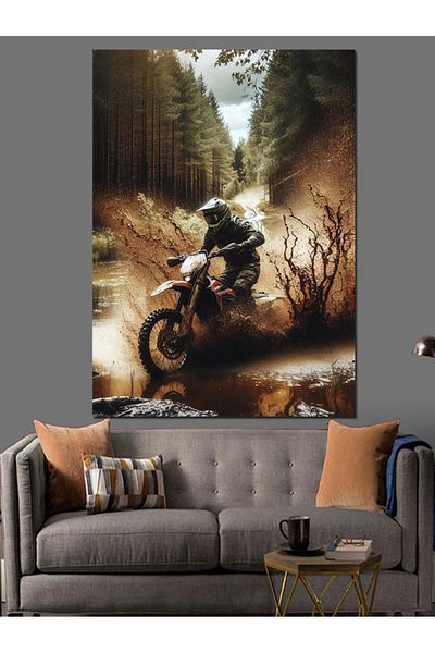 Tablomega Biker in the Forest Decorative Canvas - Mdf Wooden Painting