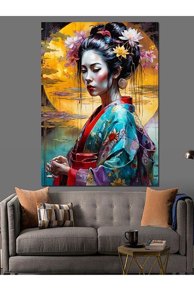Tablomega Traditional Japanese Woman Decorative Canvas - Mdf Wood Painting