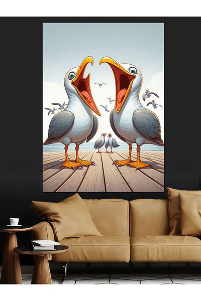 Tablomega Loveable Seagulls Decorative Canvas - Mdf Wooden Painting