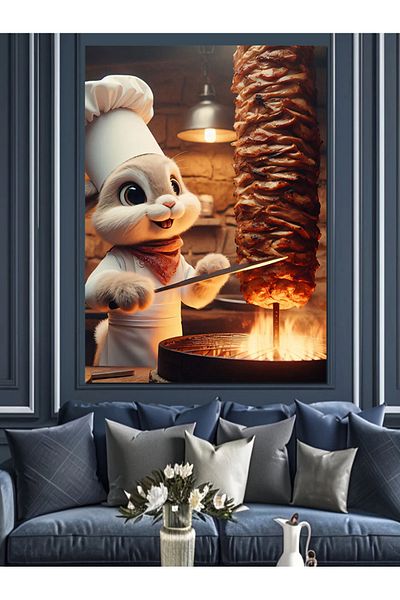 Tablomega Rotating Rabbit Decorative Canvas - Mdf Wooden Table