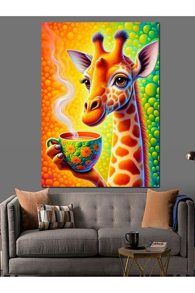 Tablomega Colorful Giraffe Decorative Canvas - Mdf Wooden Painting