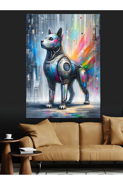 Tablomega Colorful Robot Dog Decorative Canvas - Mdf Wooden Painting