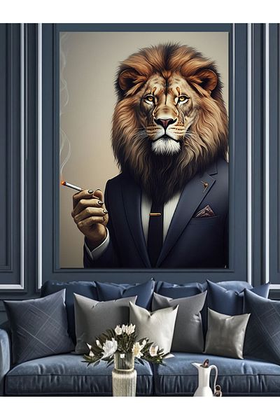 Tablomega Canvas Decorativ Leu în Costum - Lemn MDF
