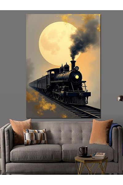 Tablomega Train in Moonlight Decorative Canvas - Mdf Wooden Painting